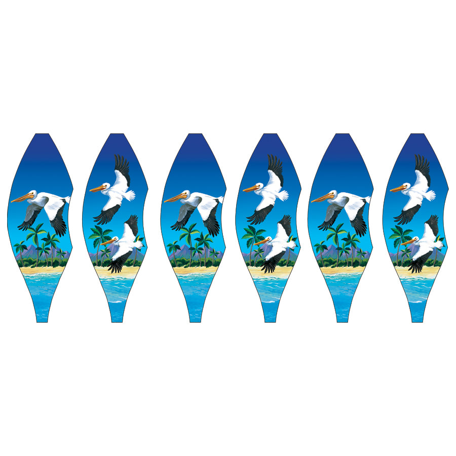 Vibrant 19 in. Pop-Open Hot Air Balloon featuring pelican design spinning gently in the wind on a garden deck, showcasing outdoor charm.