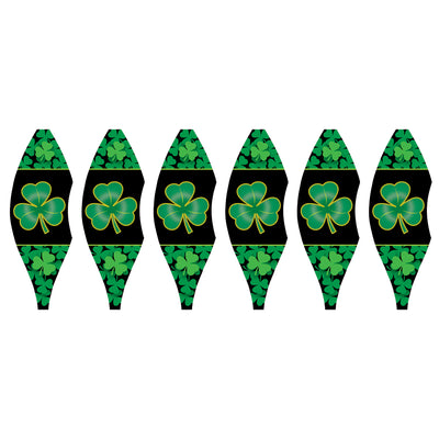 19 in. Pop-Open Hot Air Balloon featuring a shamrock design, displayed outdoors, spinning gracefully in the wind against a clear sky.