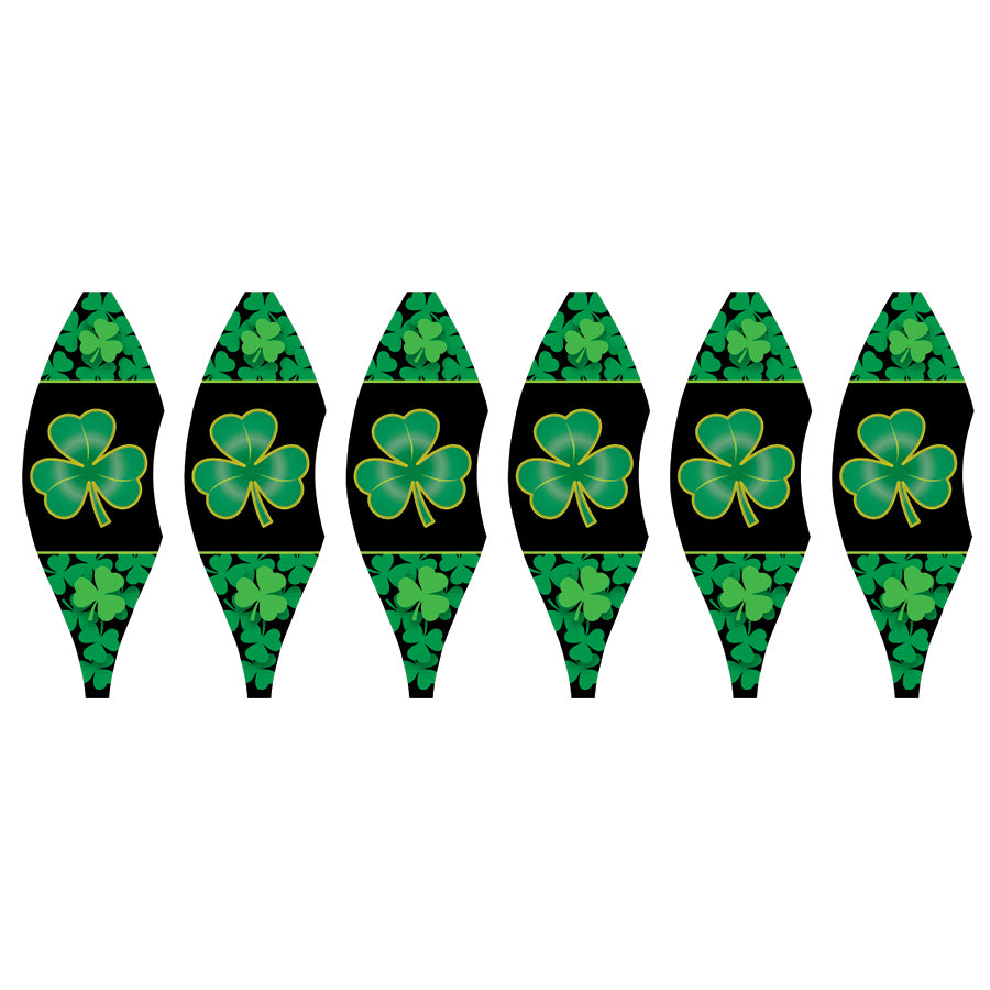 19 in. Pop-Open Hot Air Balloon featuring a shamrock design, displayed outdoors, spinning gracefully in the wind against a clear sky.
