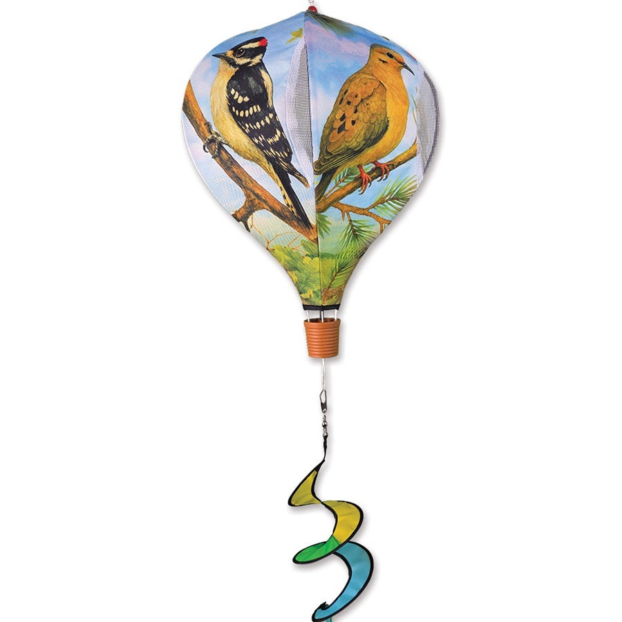 19 in. Pop-Open Hot Air Balloon showcases vibrant colors and spins in the wind, ready for outdoor display on a deck or porch.