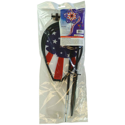 19\" Patriot Star Flower Spinner featuring vibrant stars and stripes design, displayed in a garden setting, spinning gently in the breeze.