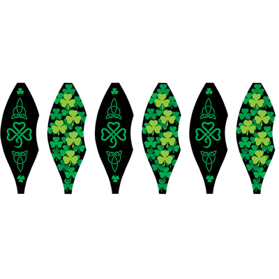 19 in. Pop-Open Hot Air Balloon featuring Celtic shamrocks, displayed spinning in the wind on a sunny porch.