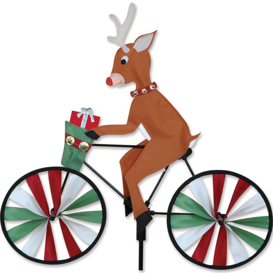 20 in. Bike Spinner - Reindeer spinning gently in the wind, displaying a playful reindeer design brightening up a festive outdoor space.