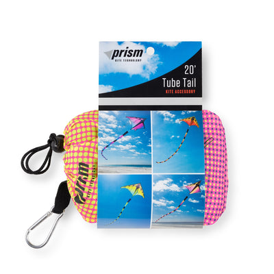 Plasma tube tail with yellow, pink, and purple gradient design, inflating airflow construction, and swivel clip for dynamic kite displays.