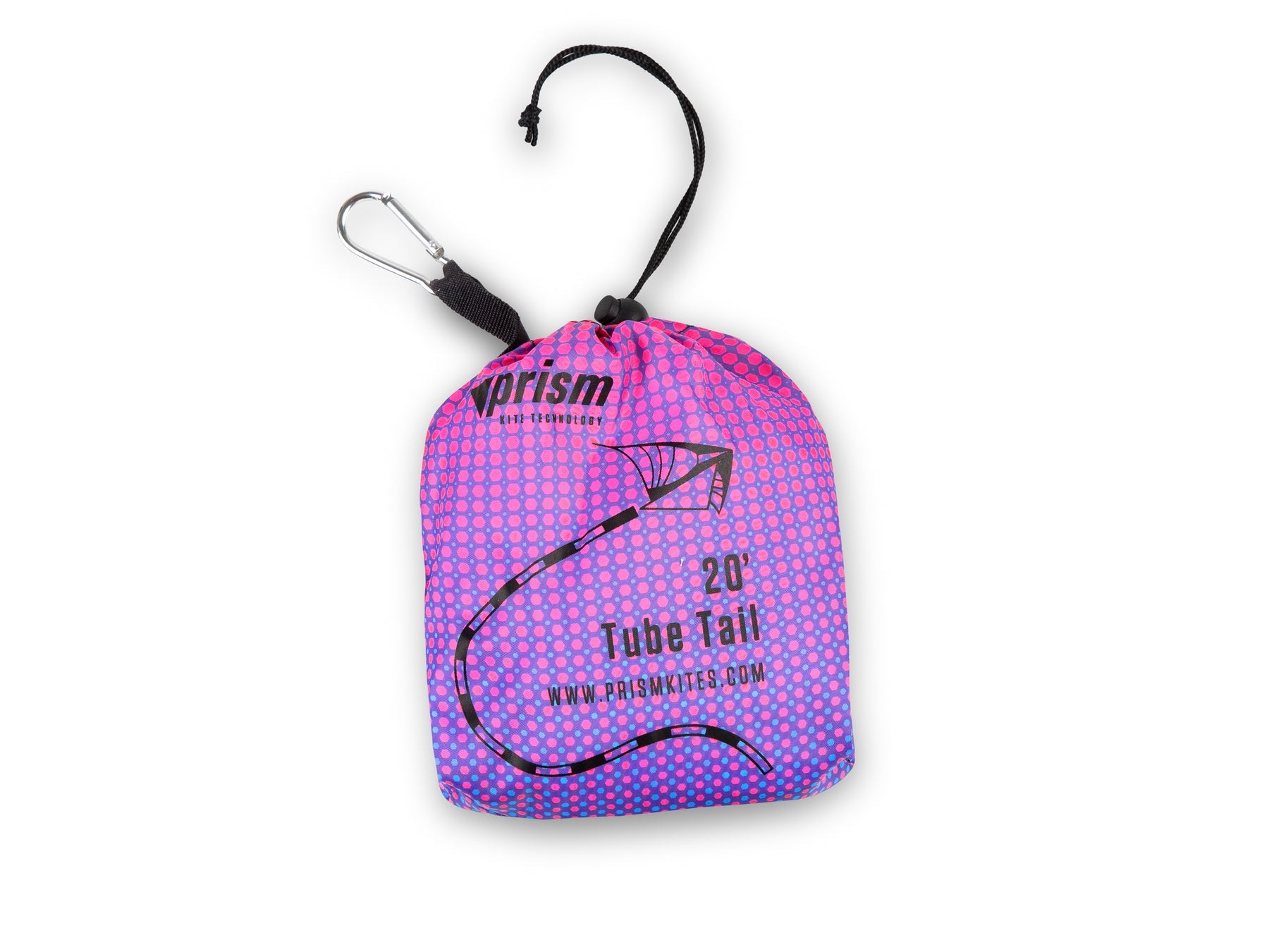 Ultraviolet tube tail with geometric gradient design, inflating airflow construction, and swivel clip for vibrant, motion-filled kite flying.