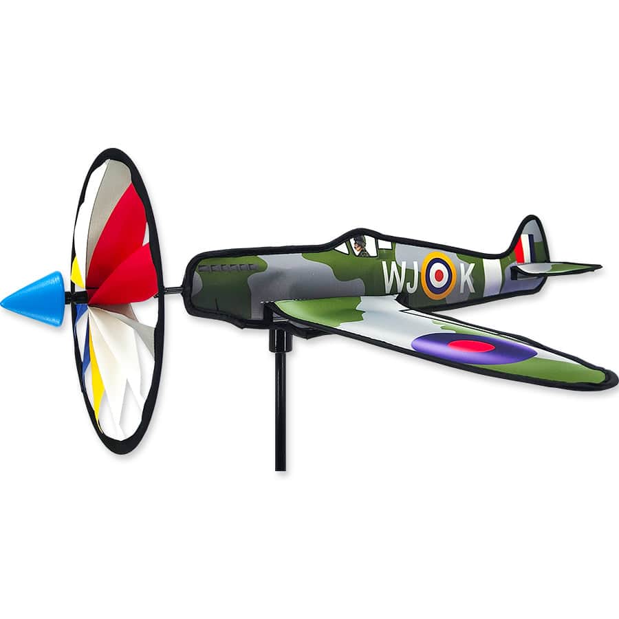 20 inch Spitfire airplane spinner with durable polyester build, weather-resistant frame, and classic propeller motion—perfect for patriotic aviation fans.
