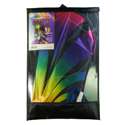 22" Aurora Dancing Dragon Kite with vibrant colors and flowing tails, soaring gracefully against a blue sky, ready for outdoor adventures.