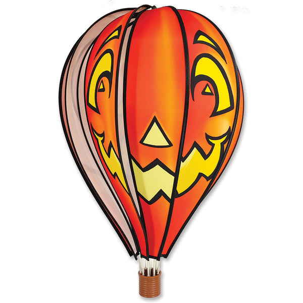 22 in. Hot Air Balloon - Jack O'Lantern with a cheerful pumpkin design, spinning in a colorful outdoor setting during Halloween.