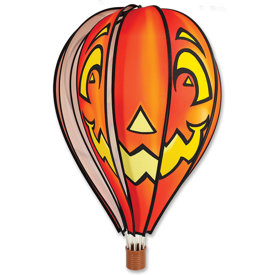 22 in. Hot Air Balloon - Jack O'Lantern with a cheerful pumpkin design, spinning in a colorful outdoor setting during Halloween.