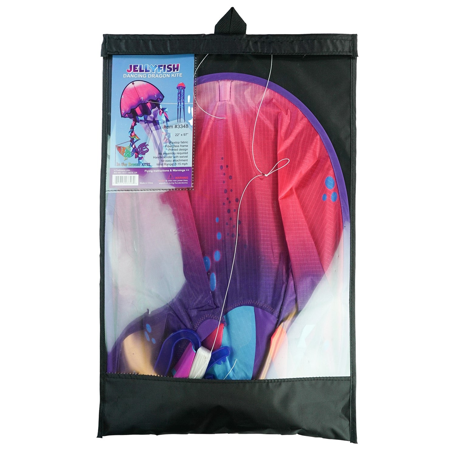 22-inch Jellyfish Dancing Dragon Kite with colorful tails flying in the sky, showcasing its vibrant jellyfish design during a sunny outdoor event.