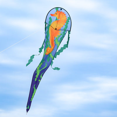Capture the beauty of the sea with the 22" Seahorse Dancing Dragon Kite-vibrant colors and easy to fly, perfect for outdoor fun at the beach or park.