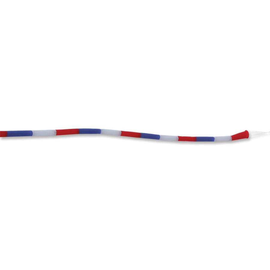 24 ft. Tube Tail in vibrant colors dancing in the wind, displayed on a windsock pole in a sunny outdoor setting.