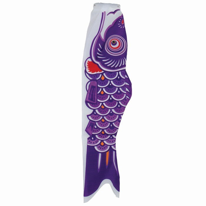 24-inch Purple Koi windsock, beautifully detailed with vibrant colors, swaying gently in the breeze, ideal for outdoor decoration.