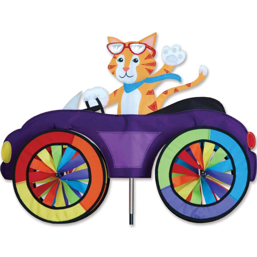 25 in. Car Spinner, colorful garden decoration, resembling a playful car, spinning gently in the wind against a garden backdrop.