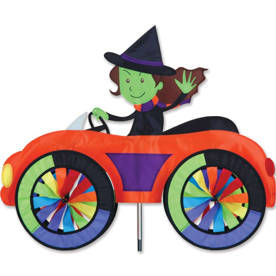 25 in. Car Spinner - Witch featuring a playful witch design, spinning in a colorful garden setting, bringing charm to outdoor decor.