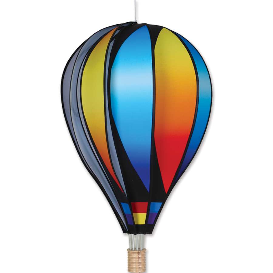26 in. Hot Air Balloon - Sunset Gradient design showcasing orange, pink, and purple colors, spinning gently in an outdoor setting.