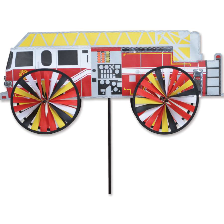 26 in. Modern Fire Engine toy, featuring a vibrant red color, movable ladder, and sound effects, displayed in a playroom setting.