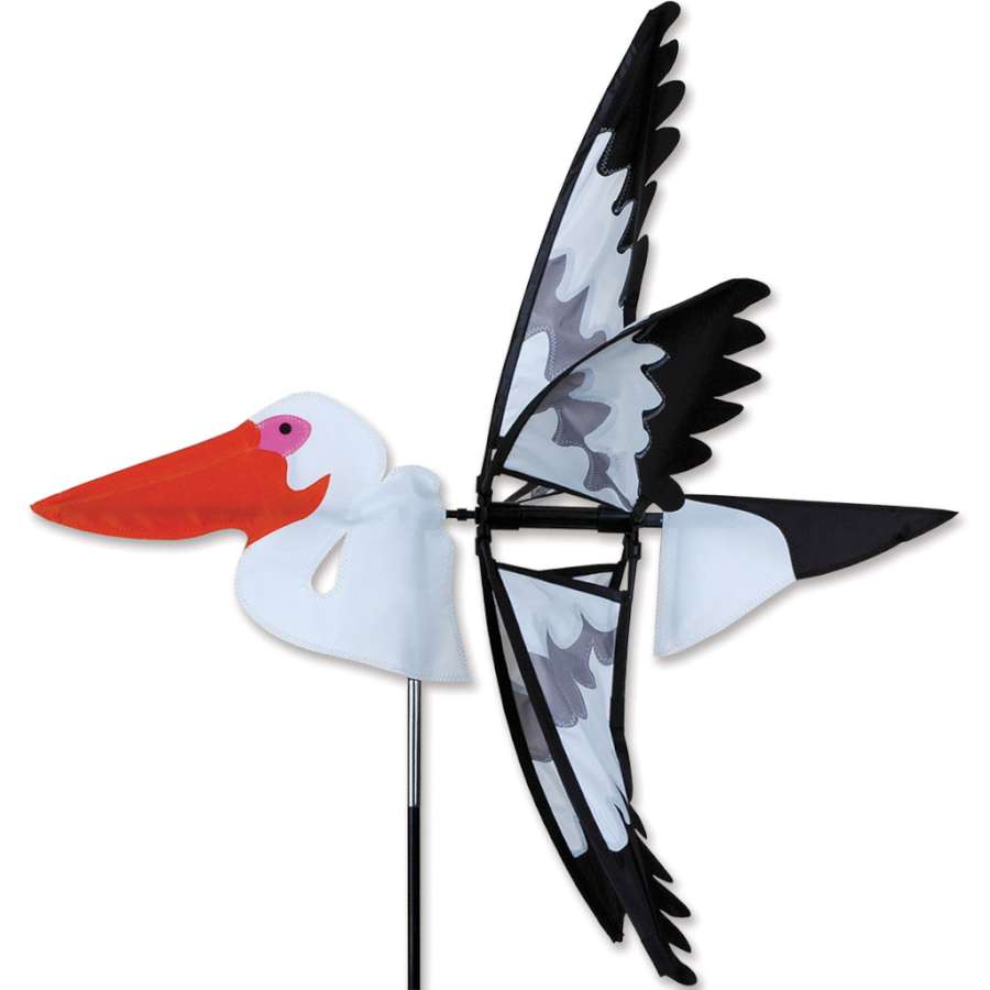 26 in. Pelican Spinner featuring a colorful pelican design that rotates in the wind, enhancing garden aesthetics with its vibrant colors.