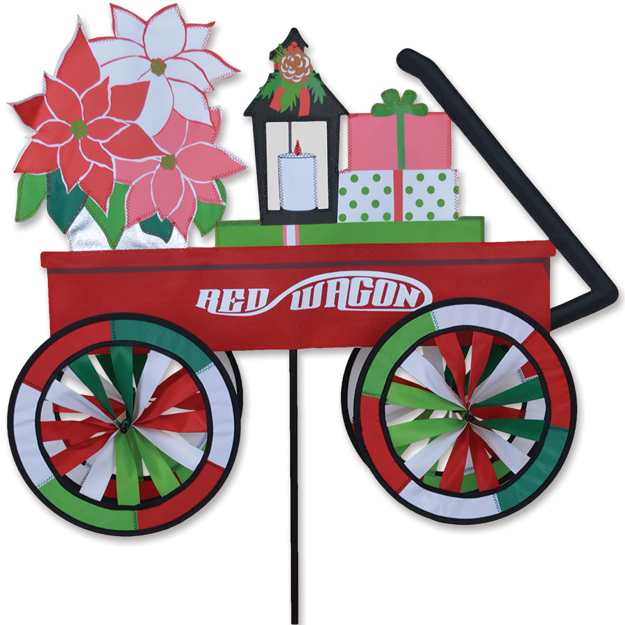 27 in. Red Wagon Spinner with colorful design spinning in the wind, showcasing a vibrant red wagon, ideal for outdoor Christmas decorations.