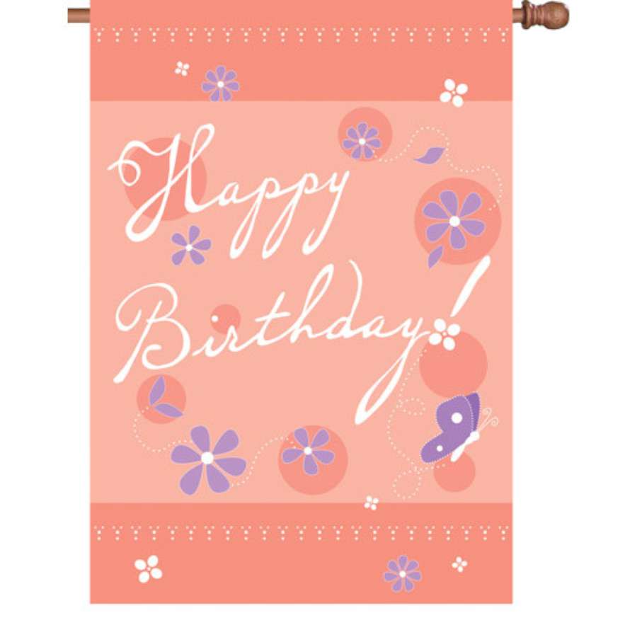 28 in. Birthday Blast flag displaying a colorful Happy Birthday message, richly designed and ready for outdoor celebrations.
