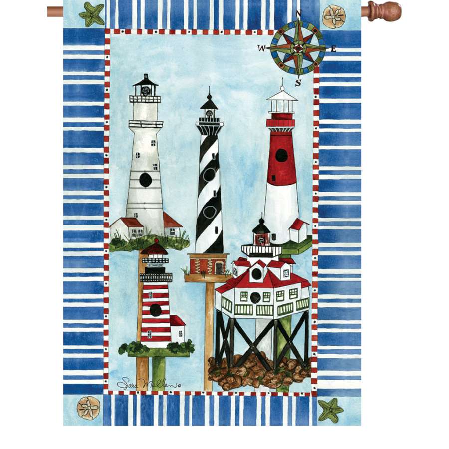 28 in. illuminated flag featuring Eastern Lights design, made from durable fade-resistant polyester for outdoor display in a garden setting.