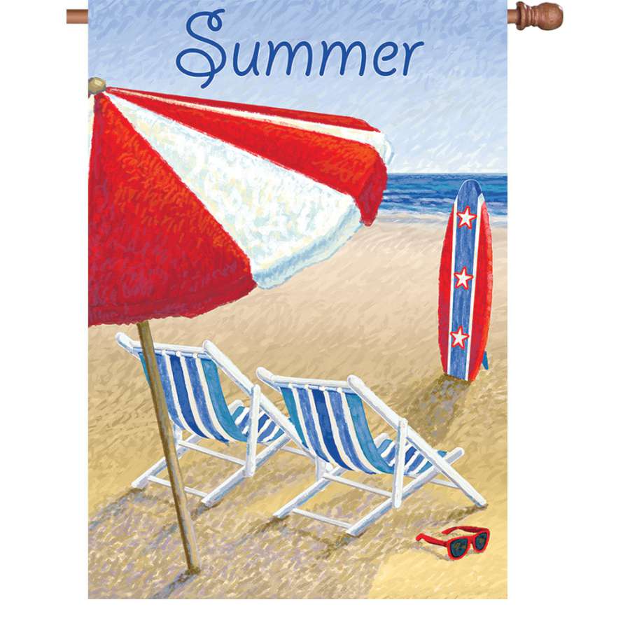 28 in. Patriotic Beach Chair displaying vibrant illuminated flag design, perfect for outdoor summer activities and gatherings.