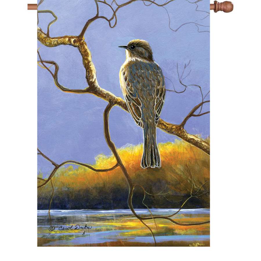 28 in. illuminated flag featuring vivid colors and charming design displayed on a flagpole in a garden, adding a decorative touch.