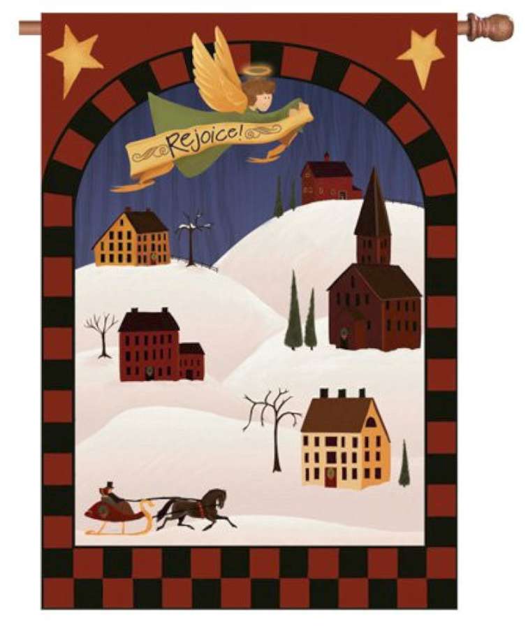 28-inch Rejoice winter holiday flag, elegantly displaying seasonal themes and vibrant colors, ready for outdoor or indoor decoration.