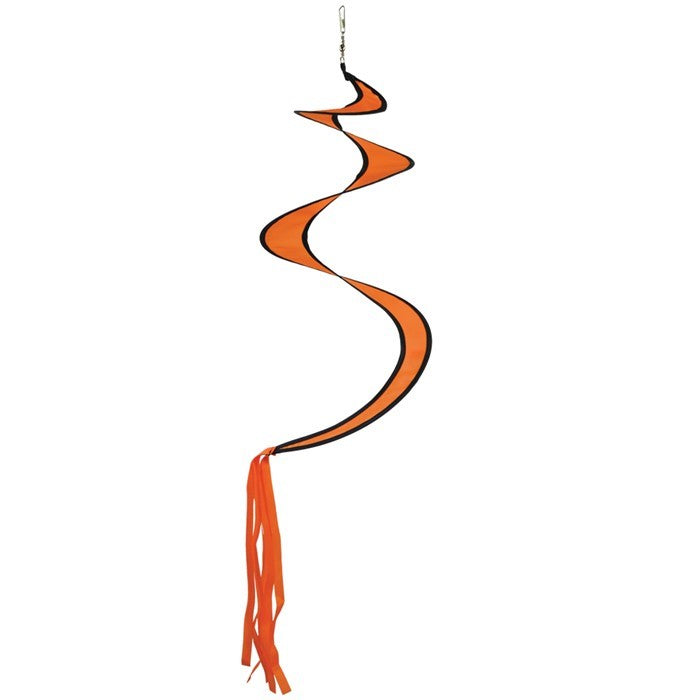29-inch Orange Twister Tail displayed with a hot air balloon spinner, showcasing a vibrant, swirl design in an outdoor setting.