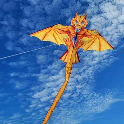 Vividly designed 2D Dragon Kite - Flamewing in ripstop polyester, showcasing a fierce dragon and perfect for family outings and fantasy enthusiasts.