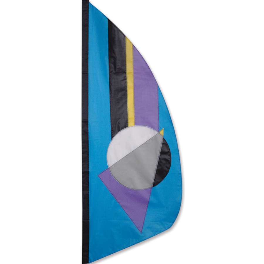 3.5 ft. Oceanic Prizm Feather Banner made of ripstop nylon, showcasing beautiful ocean-inspired hues in outdoor garden setting.