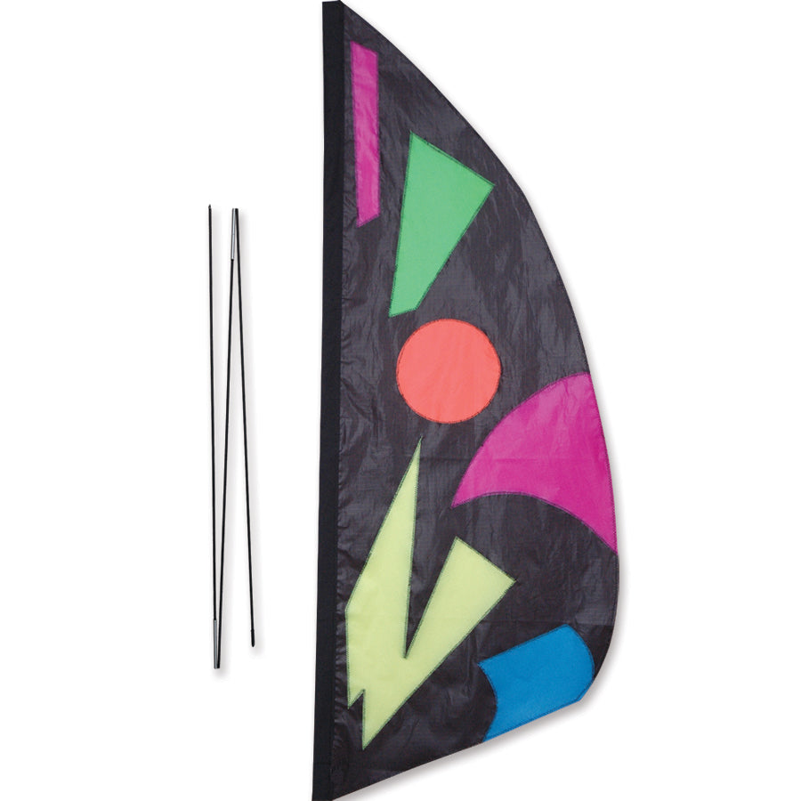 3.5 ft. feather banner for recumbent bikes showcasing a stained-glass effect, mounted on a bicycle in an outdoor setting for enhanced visibility.