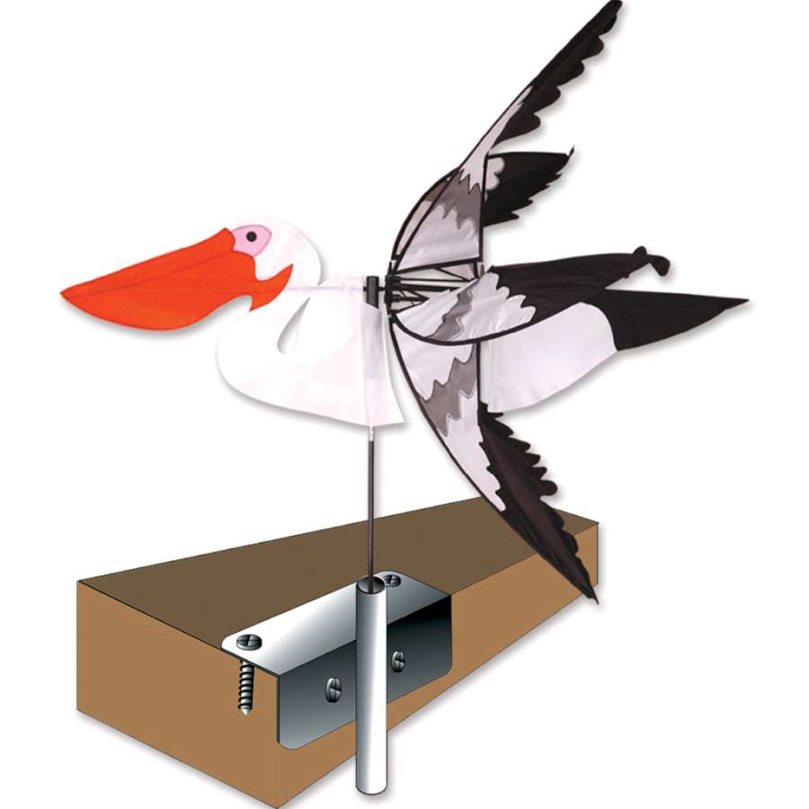 3/8 in. Deck Mount securely holding a garden spinner on a deck railing, showcasing a decorative outdoor setup.