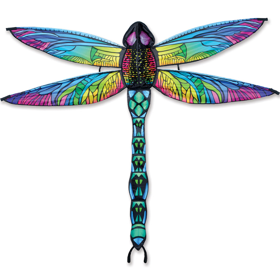3-D Dragonfly Rainbow Kite with vibrant 3D design soaring in the blue sky, perfect for outdoor fun and family activities.