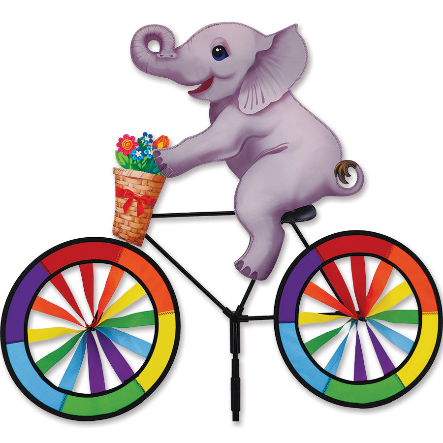 30 in. Bike Spinner - Baby Elephant attached to a bicycle, featuring colorful fabric rim and adorable baby elephant graphic spinning in the breeze.