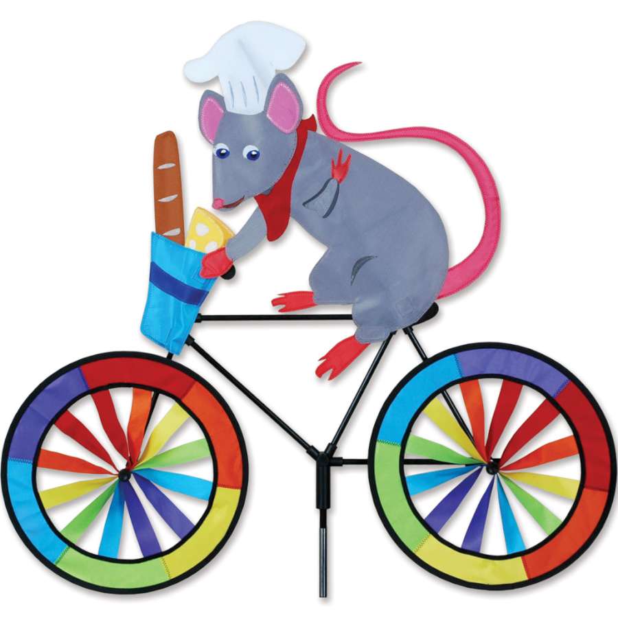Vibrant 30 in. Bike Spinner - Rat attached to a bike, showcasing colorful design as it spins in the breeze during a ride.