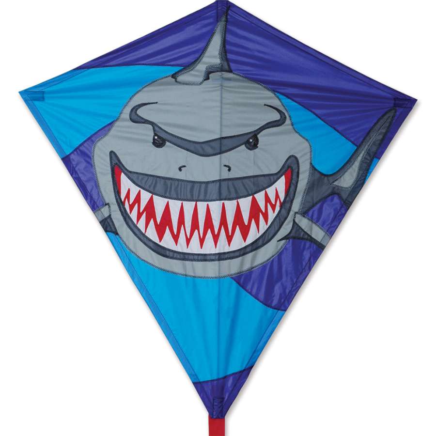 30 in. Diamond Kite - Jawbreaker flying in the blue sky, showcasing colorful whimsical designs, perfect for outdoor fun.