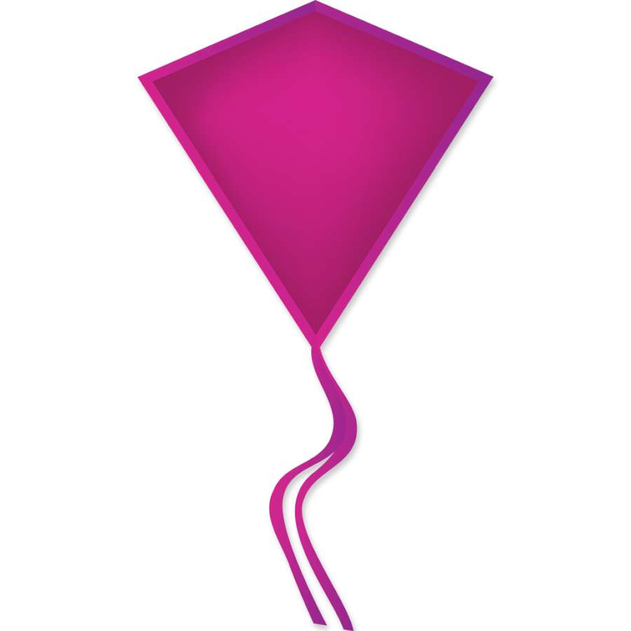 The 30 Inch Diamond Kite features classic design elements with colorful rip-stop polyester fabric, soaring against the backdrop of a clear blue sky.