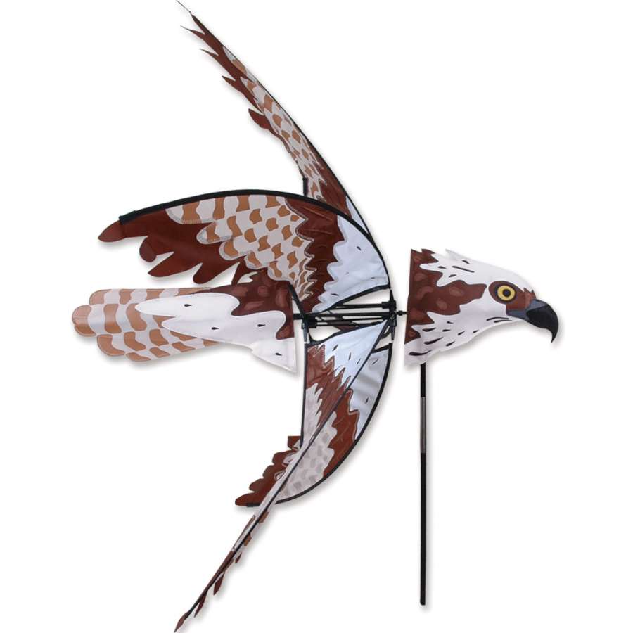 31 in. Flying Osprey Spinner, a vibrant outdoor garden decoration that spins elegantly in the wind, showcasing an intricate osprey design.