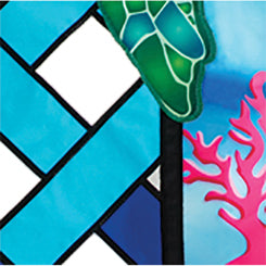 36 in. Elite Oversized Lattice Flag with a vibrant sea turtle design, showcasing intricate lattice work and vibrant colors in an outdoor setting.