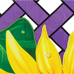Vibrant 36 in. Elite Oversized Lattice Flag with sunflower design, elegantly displayed on a house flag pole in a sunny garden setting.