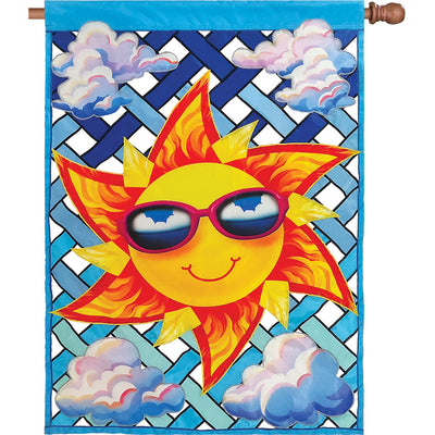 36 in. Elite Oversized Lattice Flag showcasing intricate lattice detailing in vibrant colors, displayed on a house flag pole against a sunny backdrop.