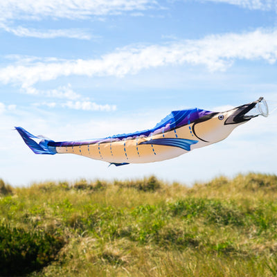 36 inch Marlin Windsock with vibrant colors and realistic design showcased outdoors, fluttering in the wind, ideal for fishing enthusiasts.