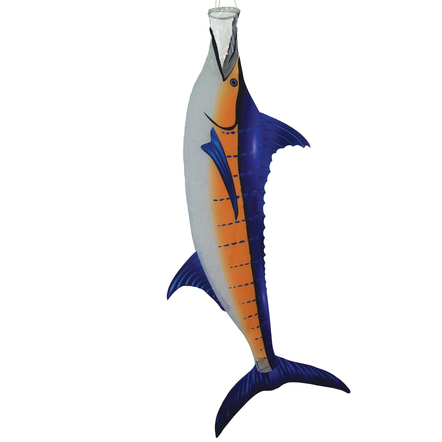 36 inch Marlin Windsock with vibrant colors and realistic design showcased outdoors, fluttering in the wind, ideal for fishing enthusiasts.