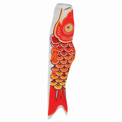 36-inch vibrant Orange Koi windsock, crafted from weather-resistant fabric, elegantly displayed in a garden setting to add color and charm.