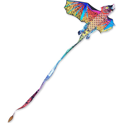 3D Dragon Kite - Night Fire soaring through the sky, featuring a colorful dragon design, measuring 68 x 148 inches, perfect for outdoor activities.