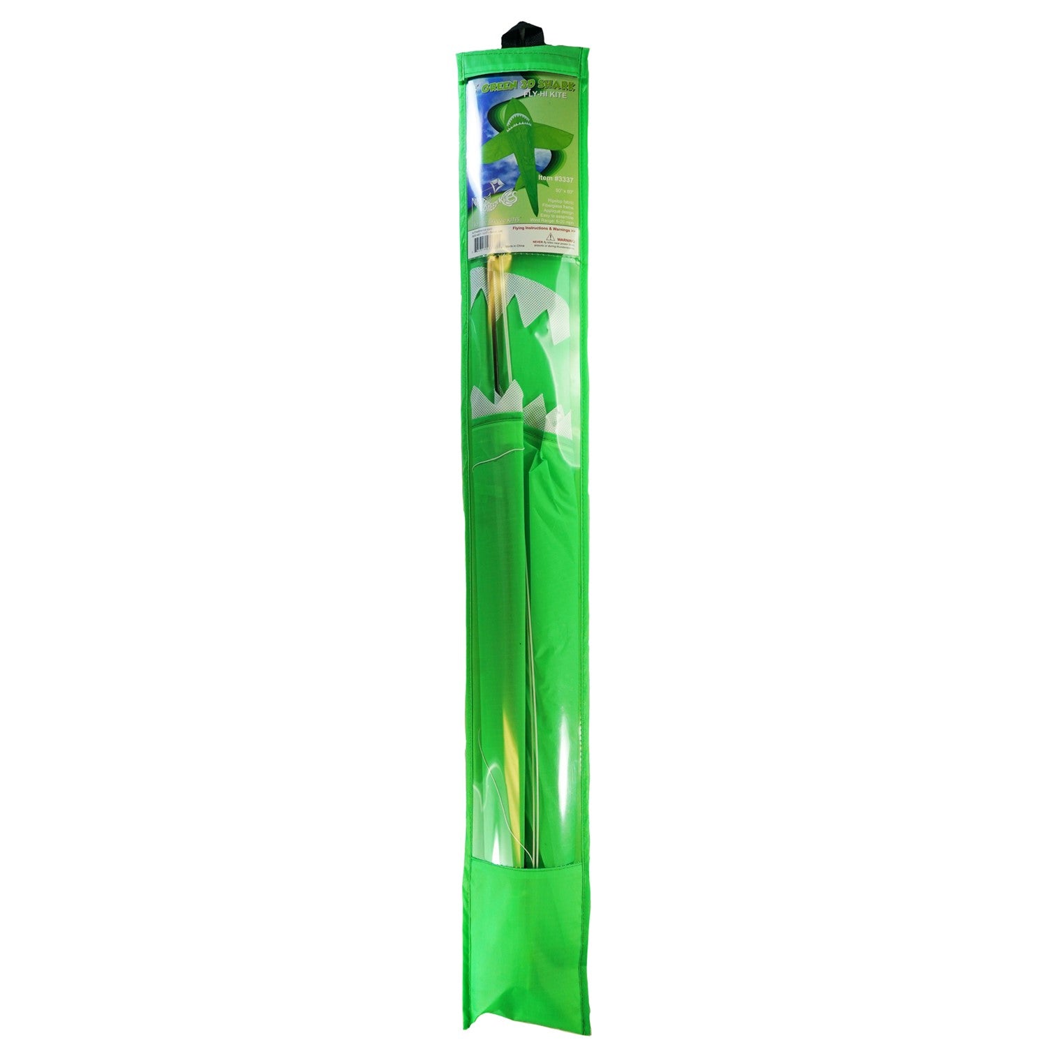 5-foot 3D Green Shark Kite soaring in a clear blue sky, showcasing its lively 3D design and vibrant colors.