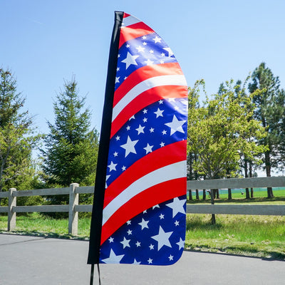 4-foot Heavy Duty Stars & Stripes Double-Sided Feather Banner proudly displaying the American flag colors, ideal for outdoor events and business use.