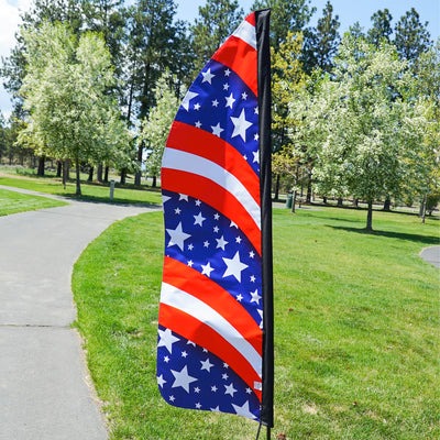 4-foot Heavy Duty Stars & Stripes Double-Sided Feather Banner proudly displaying the American flag colors, ideal for outdoor events and business use.