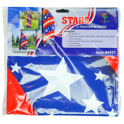 4-foot Heavy Duty Stars & Stripes Double-Sided Feather Banner proudly displaying the American flag colors, ideal for outdoor events and business use.